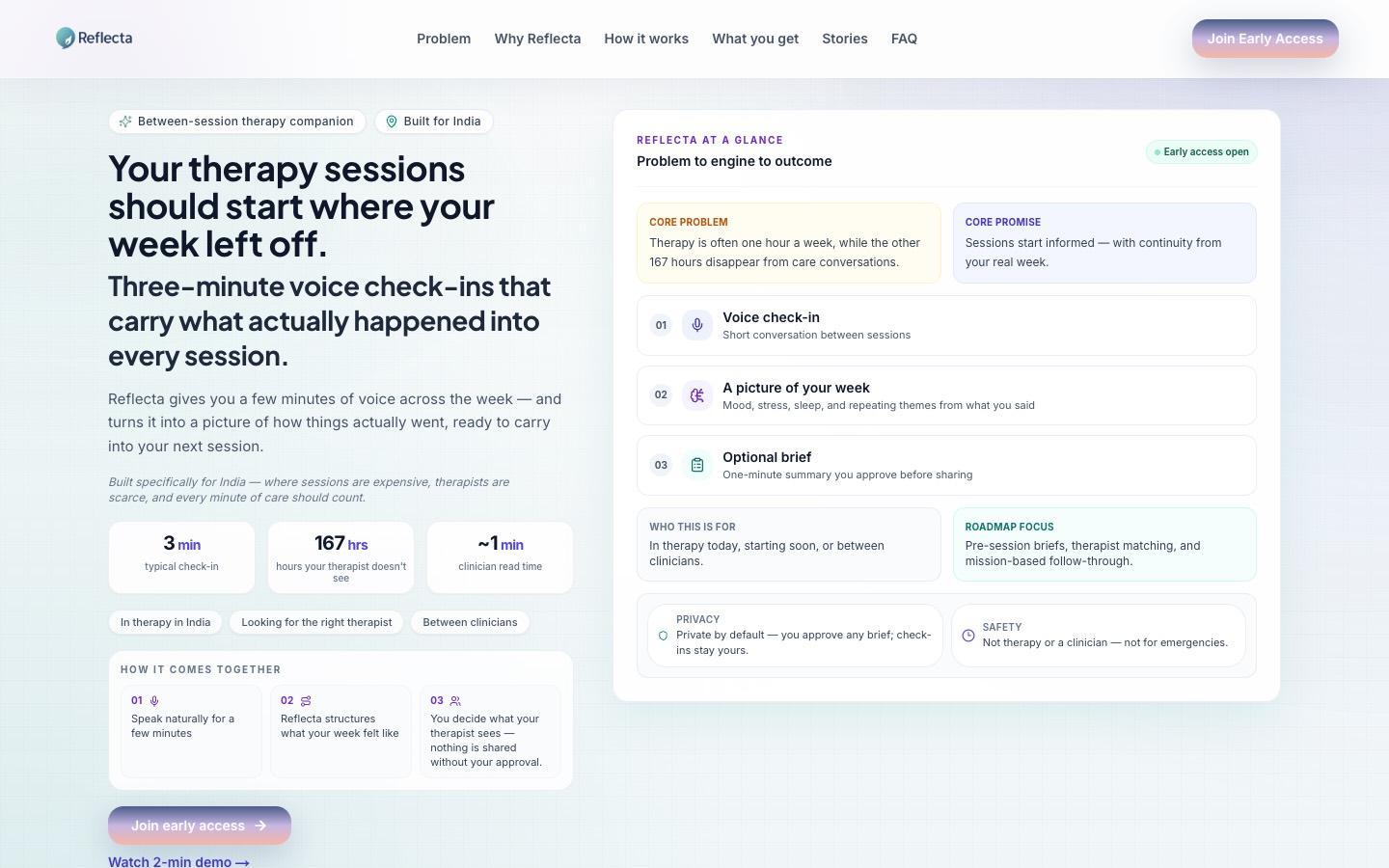 Reflecta — voice check-ins for therapy